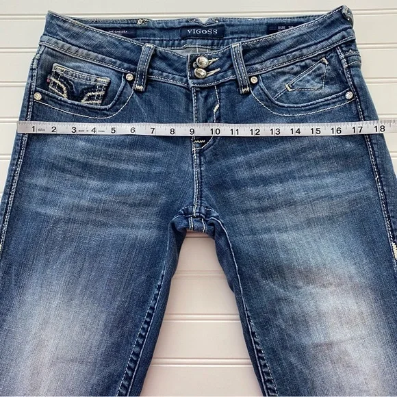 VIGOSS The Chelsea Capri Embroidered Faded Whiskered Stretch Jeans Size 7/8 - Picture 7 of 16